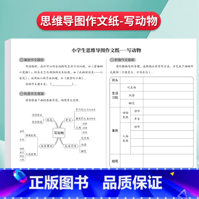 [写动物]思维导图作文纸16张[472格] [正版]思维导图作文纸400格9-12岁草稿练习纸发散思维方格纸写人写事写动