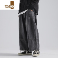 YANXU日系阔腿牛仔裤男款胖子加肥大码裤子直筒宽松复古潮牌工装裤