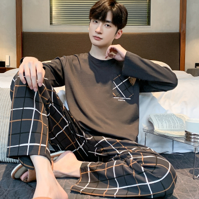 纯棉睡衣男士春秋款长袖休闲秋冬青少年大码可外穿家居服套装