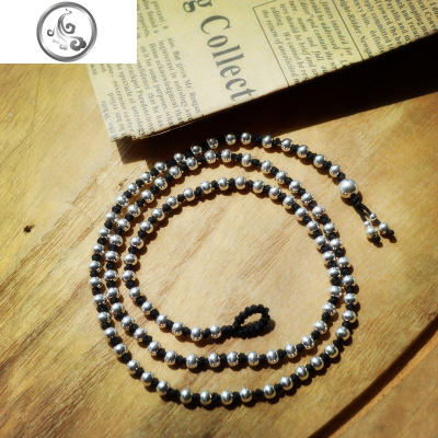 999纯银泰国清迈手工4MM圆珠项链女锁骨链中长项链毛衣链配饰挂饰 JiMi