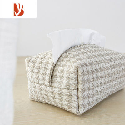 三维工匠日式纸巾盒黄麻布艺长方形抽纸盒简约抽纸包棉麻面巾盒餐巾纸盒包 千鸟格亚麻抽纸盒