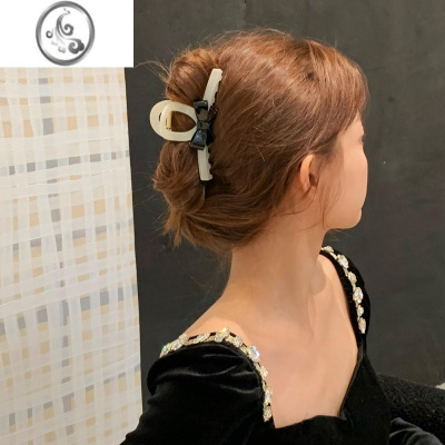 JiMi浪漫黑白撞色蝴蝶结抓夹简约气质发抓后脑勺发爪鲨鱼夹甜美发饰品