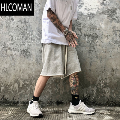 HLCOMAN夏季薄款欧美高街RO低档抽绳五分裤灰色宽松直筒毛圈运动短裤男潮