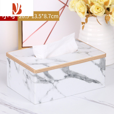 三维工匠抽纸盒家用客厅创意纸巾盒简约北欧ins餐巾纸收纳盒大理石纸抽盒 (小号)白色大理石纹