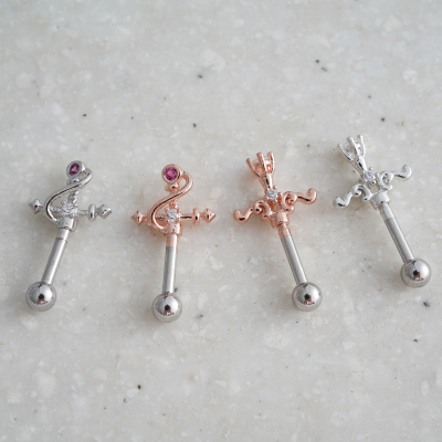 别致权杖十字架小巧立体耳骨耳蜗小耳朵钛钢螺丝钉韩国进口耳门钉送女朋友老婆情人节七夕生日礼物