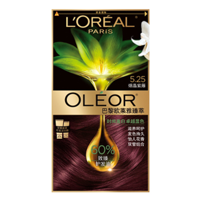 欧莱雅(LOREAL)臻萃精华油染发霜 5.25烟晶紫藤(植萃精华油 无氨水遮盖白发 花香型)