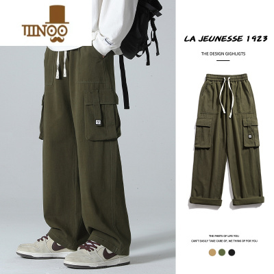 YANXU工装裤子男2023秋季新款美式高街垂感直筒裤男士宽松休闲长裤