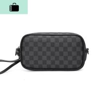 新款商务胸包 男手拿包单肩包时尚横款格子皮质斜挎包潮流手腕包NEW LAKE 黑色格子款男士手拿包