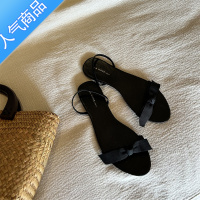 SUNTEK蝴蝶结平底凉鞋女2023新款韩版简约气质法式晚风半拖鞋女夏季外穿