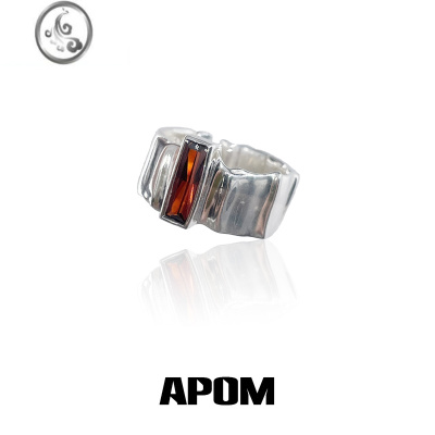 JiMiAPOM危险同谋/原创925银银红色锆石开口戒指小众暗黑男女情侣对戒