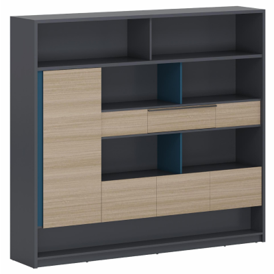 奥派克(AOPIK) 文件柜 W2400*D400*H1900 灰蓝木配色高级的 易搭配