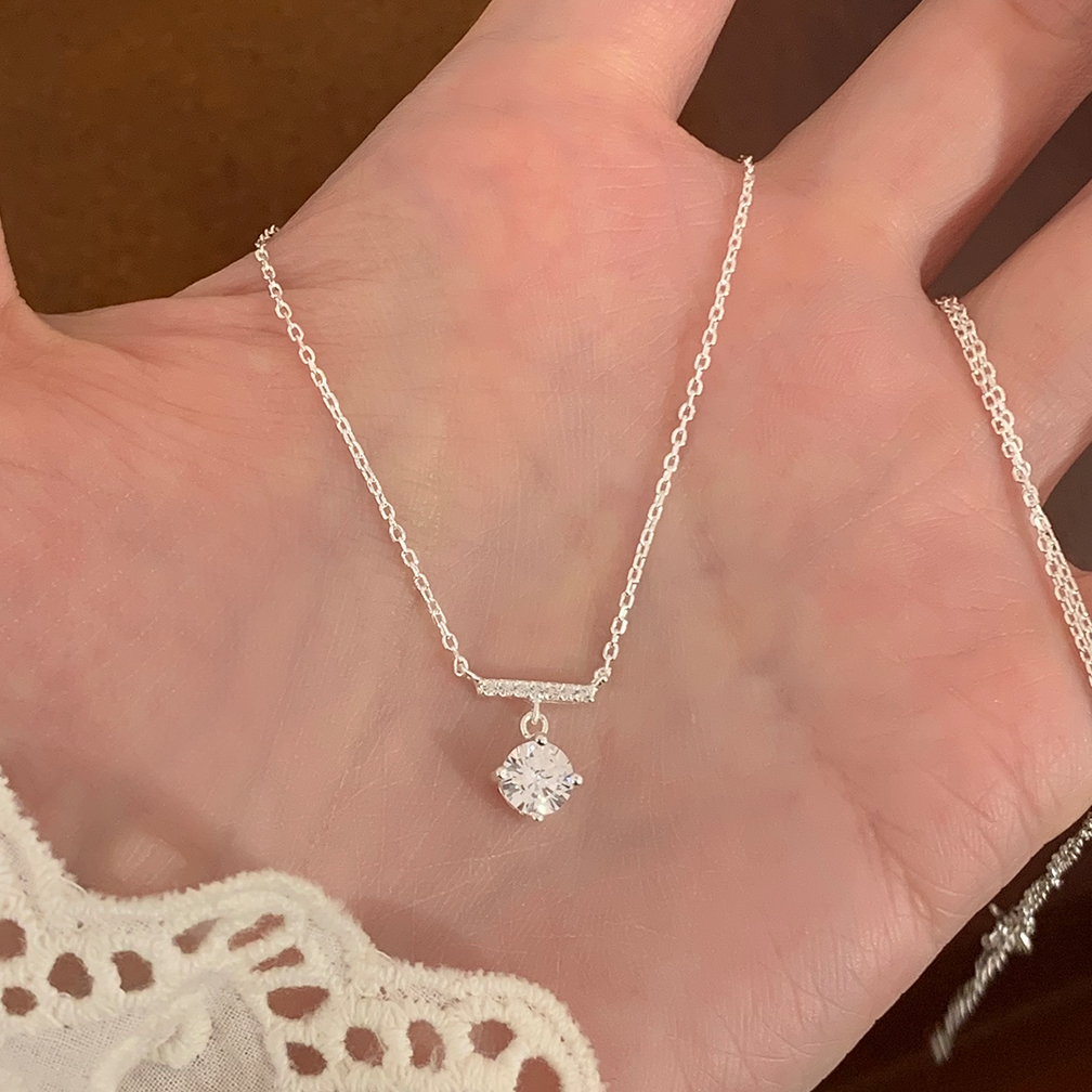 纯银一字闪钻吊坠项链女款2025新款高级感轻奢小众锆石锁骨链送女朋友老婆情人节七夕生日礼物