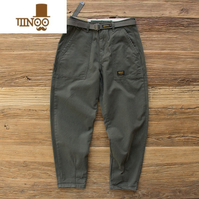 YANXU裤子男款阔腿裤水洗复古口袋工装裤潮牌直筒宽松休闲长裤