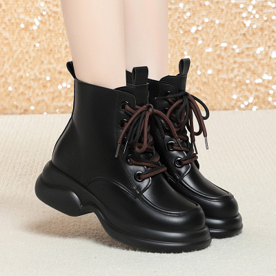 马丁靴女冬季新款加绒妈妈棉鞋粗跟厚底百搭马丁靴中年短靴女