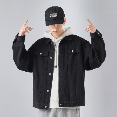新款韩版白色牛仔夹克男士宽松潮流休闲工装外套