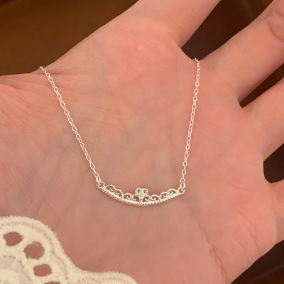 纯银蕾丝皇冠项链女款2025新款轻奢小众精致锁骨链甜美银饰送女朋友老婆情人节七夕生日礼物