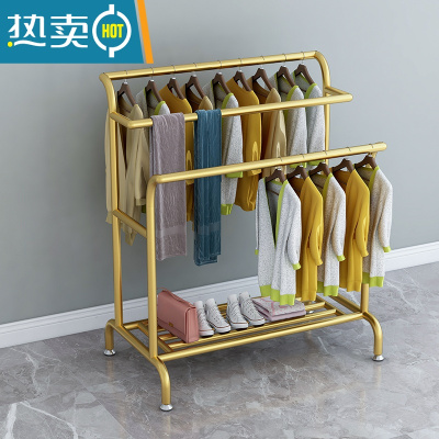 敬平衣架卧室落地挂衣架衣帽架阳台晾衣架晒鞋被子大容量收纳衣服器 纳米金色 三根管长120高160