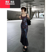 YIBUSHENG季新款中式复古辣妹吊带连衣裙女气质高级感修身显瘦鱼尾长裙子