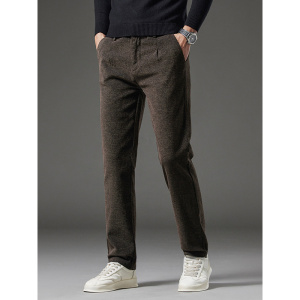 雪尼尔裤子男冬季新款毛呢弹力轻商务抗皱免烫保暖厚款直筒休闲裤