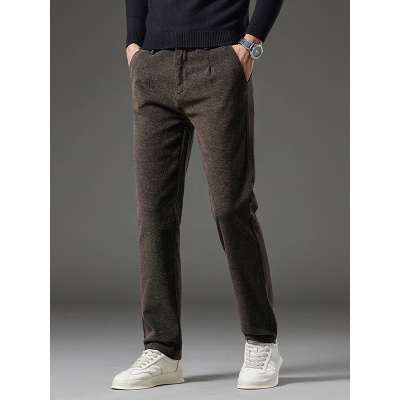 雪尼尔裤子男冬季新款毛呢弹力轻商务抗皱免烫保暖厚款直筒休闲裤