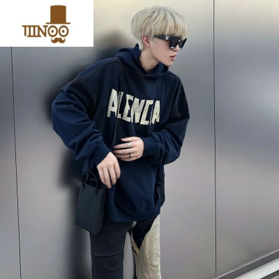 YANXUins潮流嘻哈男装百搭美式连帽卫衣字母印花宽松高街套头上衣外套