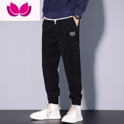 七斓2022灯芯绒运动休闲裤男春季新款厚条绒束脚九分工装裤