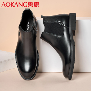 奥康男靴秋冬季高帮休闲男士短靴牛皮切尔西靴英伦风正装男鞋短筒皮靴