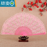 XIANCAI道具洛丽塔复古风蕾丝旗袍扇子折扇蕾丝扇走秀汉服黑色团扇小扇子 粉色蕾丝扇