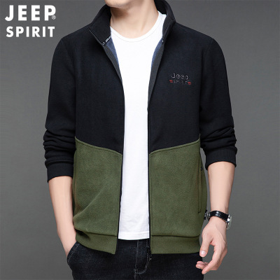 JEEP SPIRIT吉普春秋抓绒卫衣外套休闲百搭中青年立领摇粒绒夹克