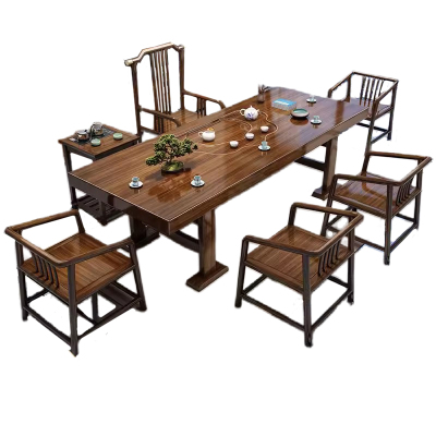 锦北 原木大板茶桌椅组合茶海茶桌办公室茶几茶道喝茶桌套装一体 1.6米