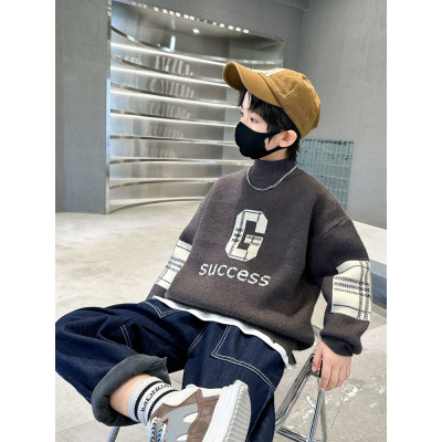 男童加厚毛衣针织衫秋冬款炸街新款冬季中大儿童冬装男孩上衣