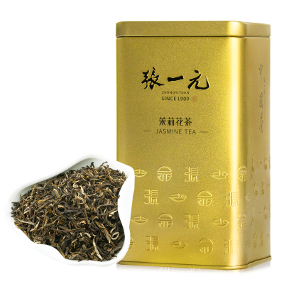 张一元 特级茉莉花茶茉莉毛尖金桶200g/罐 绿茶茶叶 茉莉香浓 2罐送礼袋