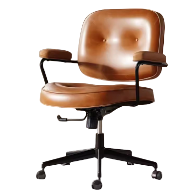 迅迈 咖色油蜡皮 家用久坐舒服书房书桌椅 卧室座椅 办公椅 电脑椅 靠背椅 转椅