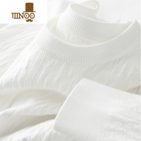 YANXU软糯舒适~秋季薄款雪尼尔保暖提花白色圆领毛衣男修身针织衫男士