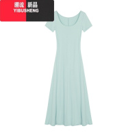 YIBUSHENG纯欲风方领连衣裙女2024季修身收腰A字包臀裙黑色长裙