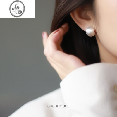 JiMi高级感拉丝圆球耳夹蚊香盘无耳洞女银色耳环清冷风无痛耳饰设计感