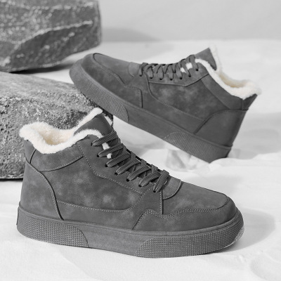 大码冬季时尚百搭男士加厚雪地靴保暖抗寒复古休闲鞋中帮板鞋