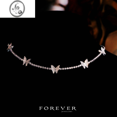 JiMi日韩百搭蝴蝶满钻时尚气质精致锆石项链可调节颈链新娘婚礼配饰仙