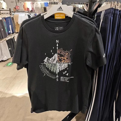 阿迪达斯 短袖男装 新款跑步运动服圆领休闲T恤 IU1263 D