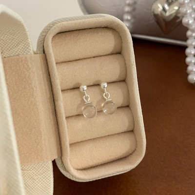 纯银白水滴耳钉2025新款高级感气质适合夏天的耳环小清新送女朋友老婆情人节七夕生日礼物