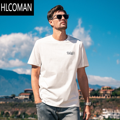 HLCOMAN科技凉感休闲短袖T恤男士2025夏季字母刺绣印花打底衫体恤