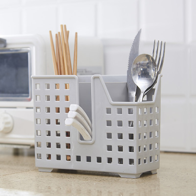 创意家用厨房筷笼子筷子盒多功能塑料笼沥水架收纳筒大筷筒桶 敬平 3格灰色