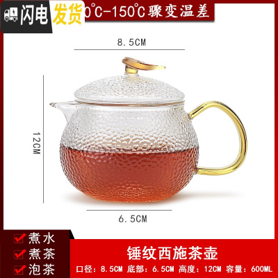 三维工匠玻璃茶壶套装单壶家用日式锤纹功夫茶具可高温加厚过滤泡茶壶 CB46西施泡茶壶