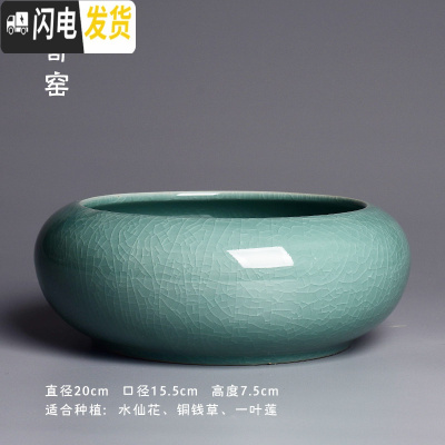 三维工匠简约大号水培花盆创意陶瓷多肉拼盘水养水仙铜钱一叶莲盆栽盆器 [哥窑16-蓝色中号] 大花盆容器