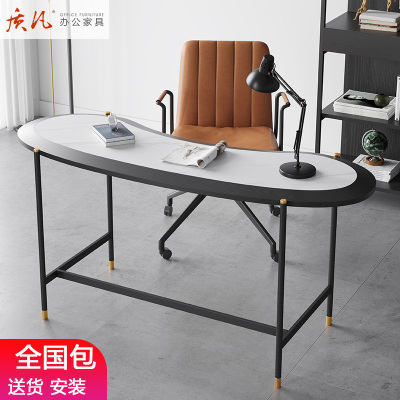 意式轻奢办公桌岩板书桌电脑桌卧室床边桌简约现代家用极简桌子