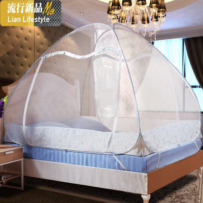 学生蒙古包免安装三开宿舍折叠上下铺拉链1.5m/1.8米子母床蚊帐 三维工匠