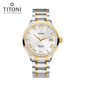 Titoni瑞士梅花手表男空中霸王系列自动机械表钢带罗马表83733SY-561 83733SY-561