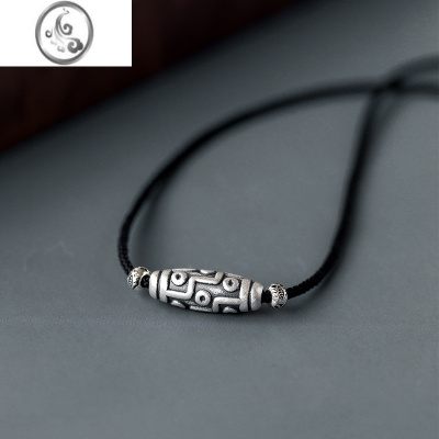 JiMi原创3D足银复古做旧天珠小众百搭好寓意国潮情侣男女项链节日礼物