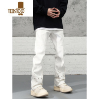 YANXU美式高街vibe风黑色排扣牛仔裤男ins潮牌宽松直筒堆积感微喇裤子