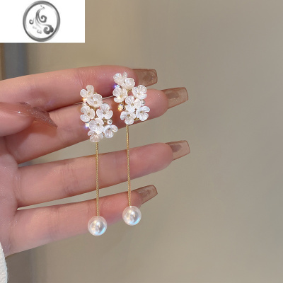 JiMi珍珠花朵耳环女气质高级感长款流苏耳坠气质精致森系耳钉网红耳饰